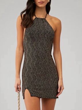 Show Me Your Mumu Halter Sparkle Mini Dress, NEW
